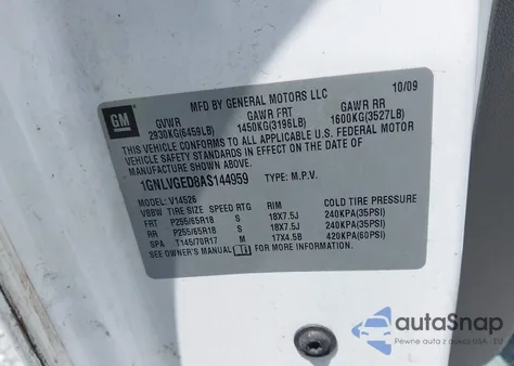 2010 Chevrolet Traverse Lt z USA, uszkodzony, nr VIN 1GNLVGED8AS144959